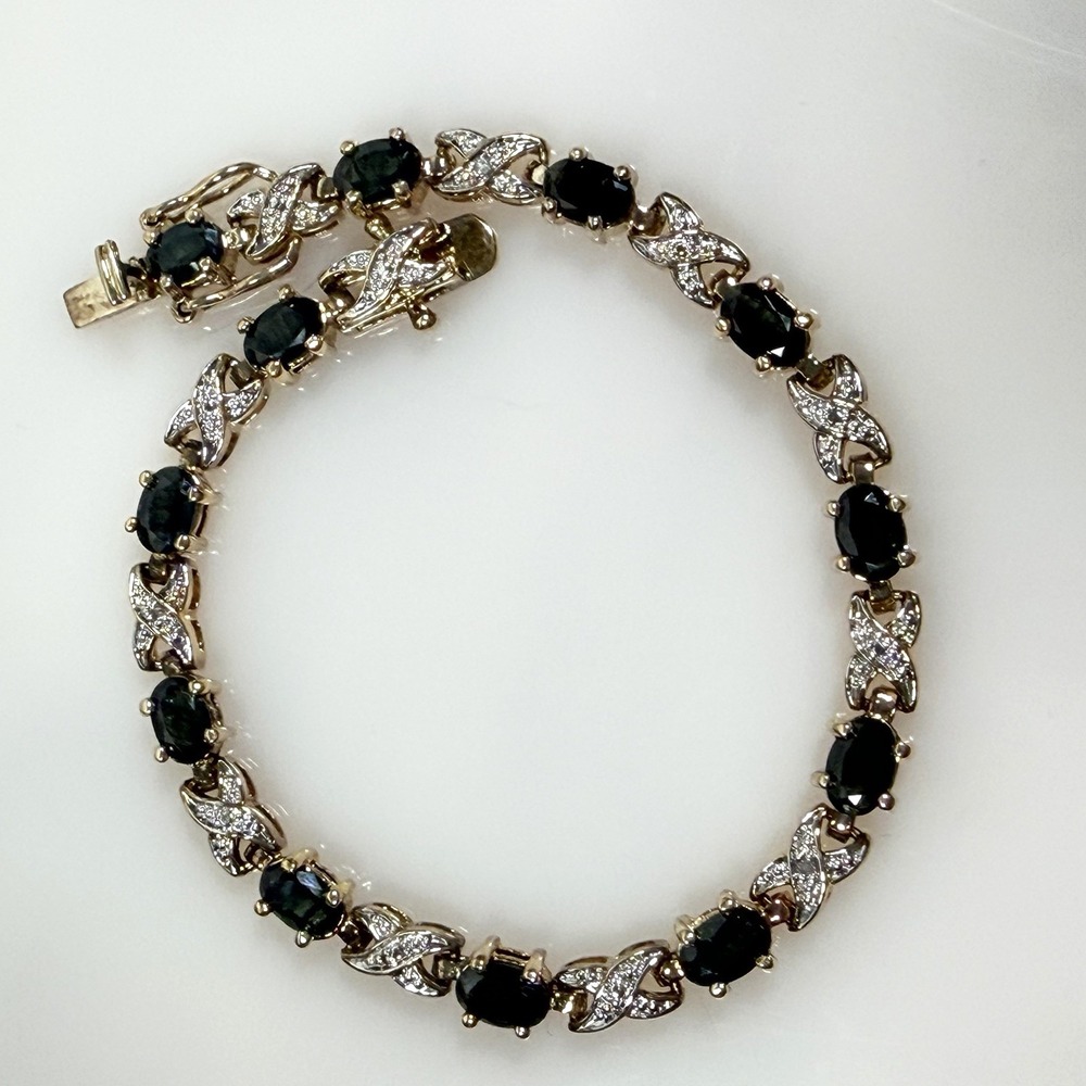 Vintage Sapphire Tennis Bracelet XO Sterling Silver 925 Gold Plated 6.5" PAJ